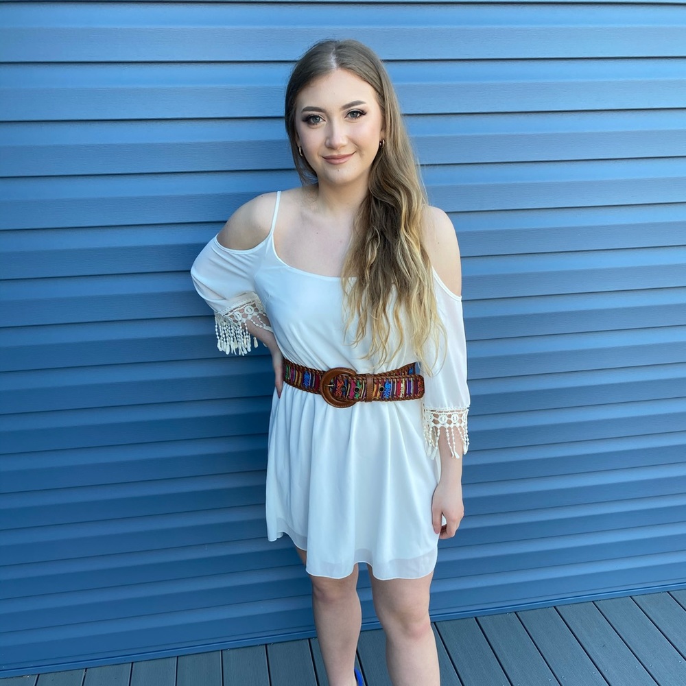 Peek-boo shoulder dress
